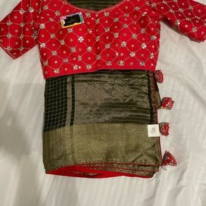 Sarees with readymade embroidered blouse, ready to wear.